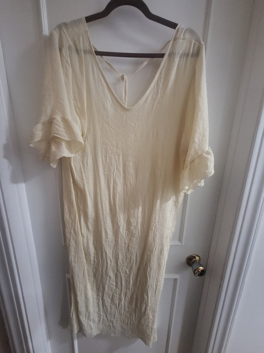 Light Cream Maxi Dress with Ruffle Sleeves